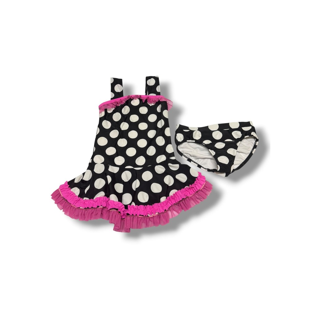 Frankie & Daisy Corky Girls Polka Dot Tankini Skirted Swimsuit Set Pink Black 6